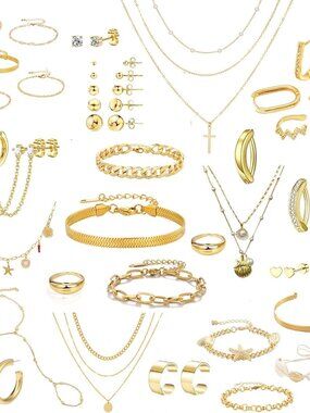 Gold Jewelry Set for Women,18K Gold Plated Jewelry Set with 9 Necklace, 9 Bracel